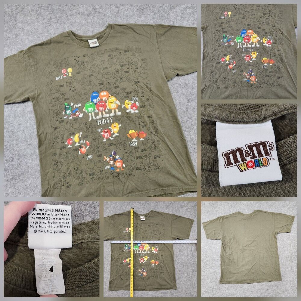 VTG Y2K 2000s M&Ms World Candy Mens Size XL History Years Graphic T Shirt‎